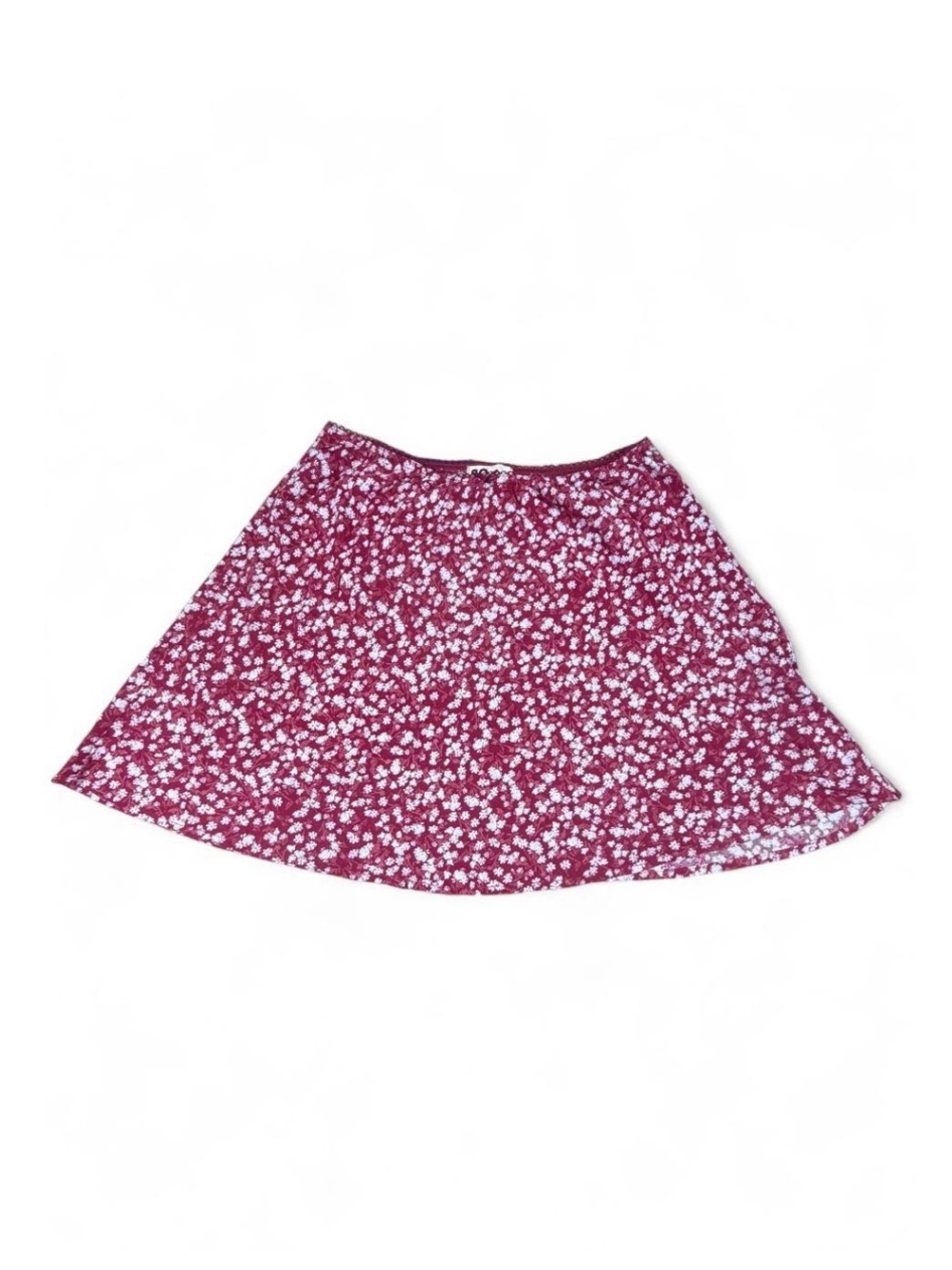 SO Floral Mini Skirt Women's Medium Burgundy White Ditsy Print Pull On